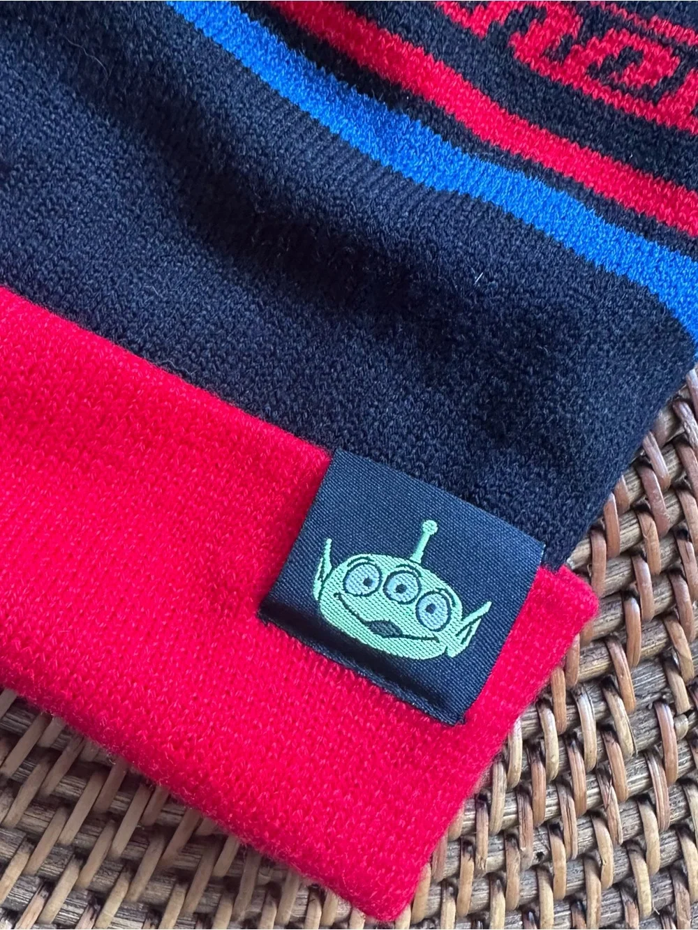 Disney Toy Story Pizza Planet Pom Beanie Black & Red Hat New with Tags